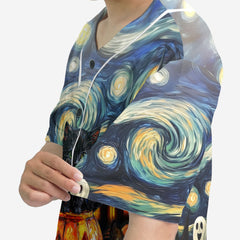 Black Cat Halloween Style Van Gogh Baseball Jersey - HYPERFAVOR