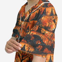 Cat & Castle Silhouette Halloween Pattern Baseball Jersey - HYPERFAVOR