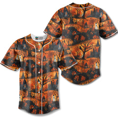 Cat & Castle Silhouette Halloween Pattern Baseball Jersey - HYPERFAVOR