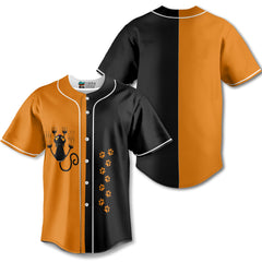 Naughty Cat Pawing Orange Halloween Baseball Jersey - HYPERFAVOR