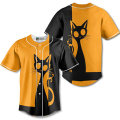 Single Silhouette Cat Halloween Baseball Jersey - HYPERFAVOR