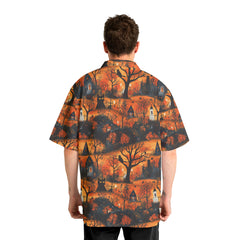 Cat & Castle Silhouette Halloween Pattern Hawaiian Shirt - HYPERFAVOR