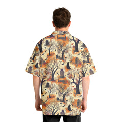 Cat And Graveyard Halloween Pattern Hawaiian Shirt - HYPERFAVOR