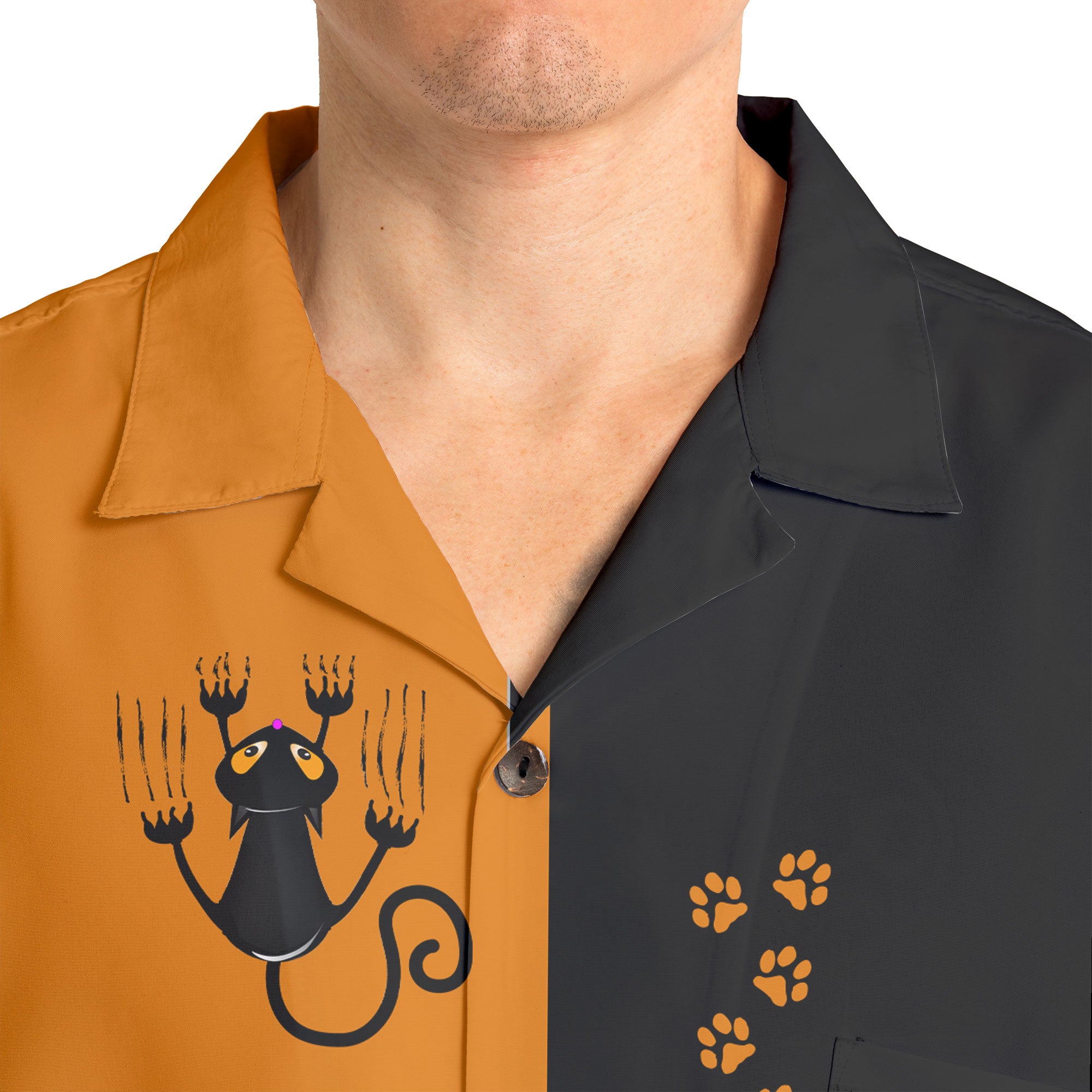 Naughty Cat Pawing Orange Halloween Hawaiian Shirt - HYPERFAVOR