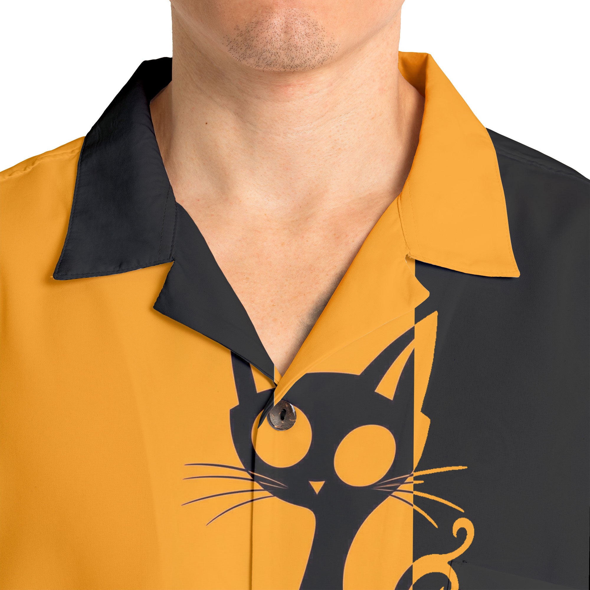 Single Silhouette Cat Halloween Hawaiian Shirt - HYPERFAVOR