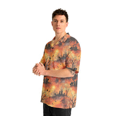 Cat Graveyard Orange Halloween Pattern Hawaiian Shirt - HYPERFAVOR