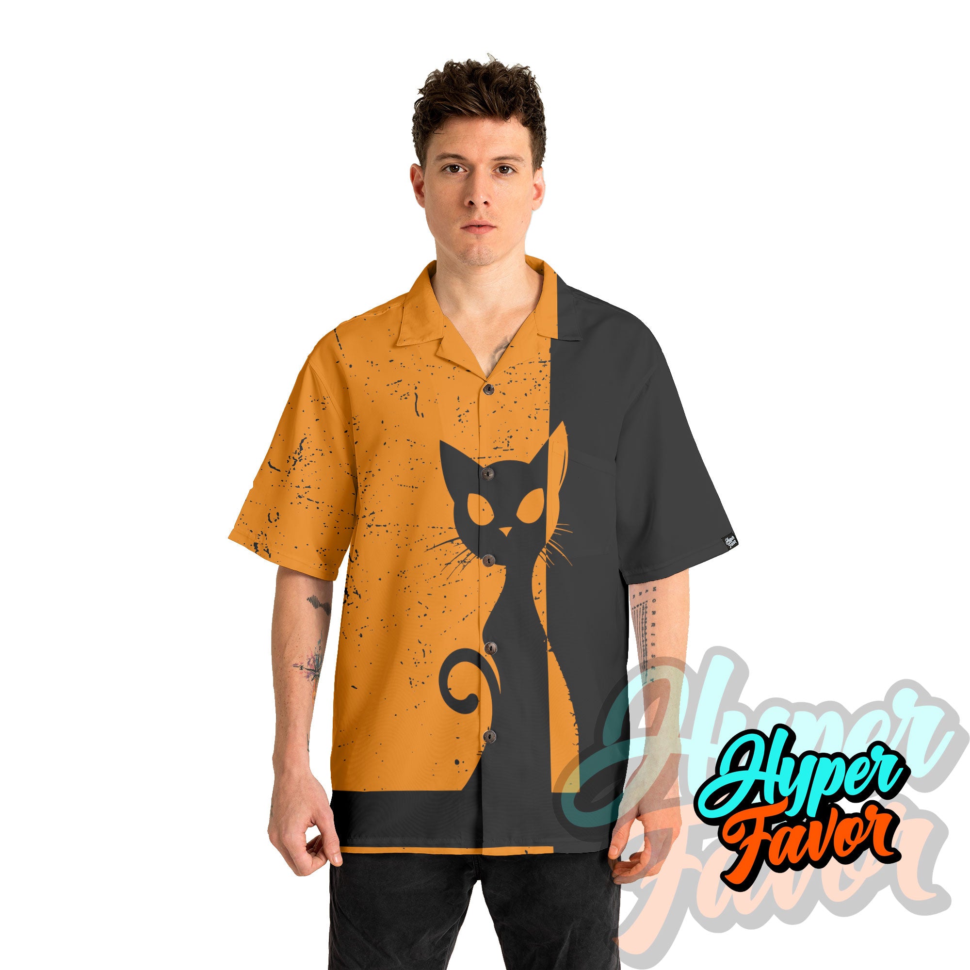 Vintage Single Silhouette Cat For Men, For Woman Hawaiian Shirt - HYPERFAVOR