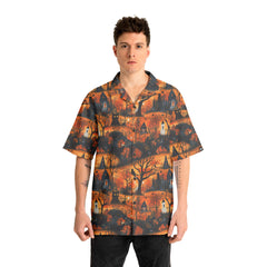 Cat & Castle Silhouette Halloween Pattern Hawaiian Shirt - HYPERFAVOR