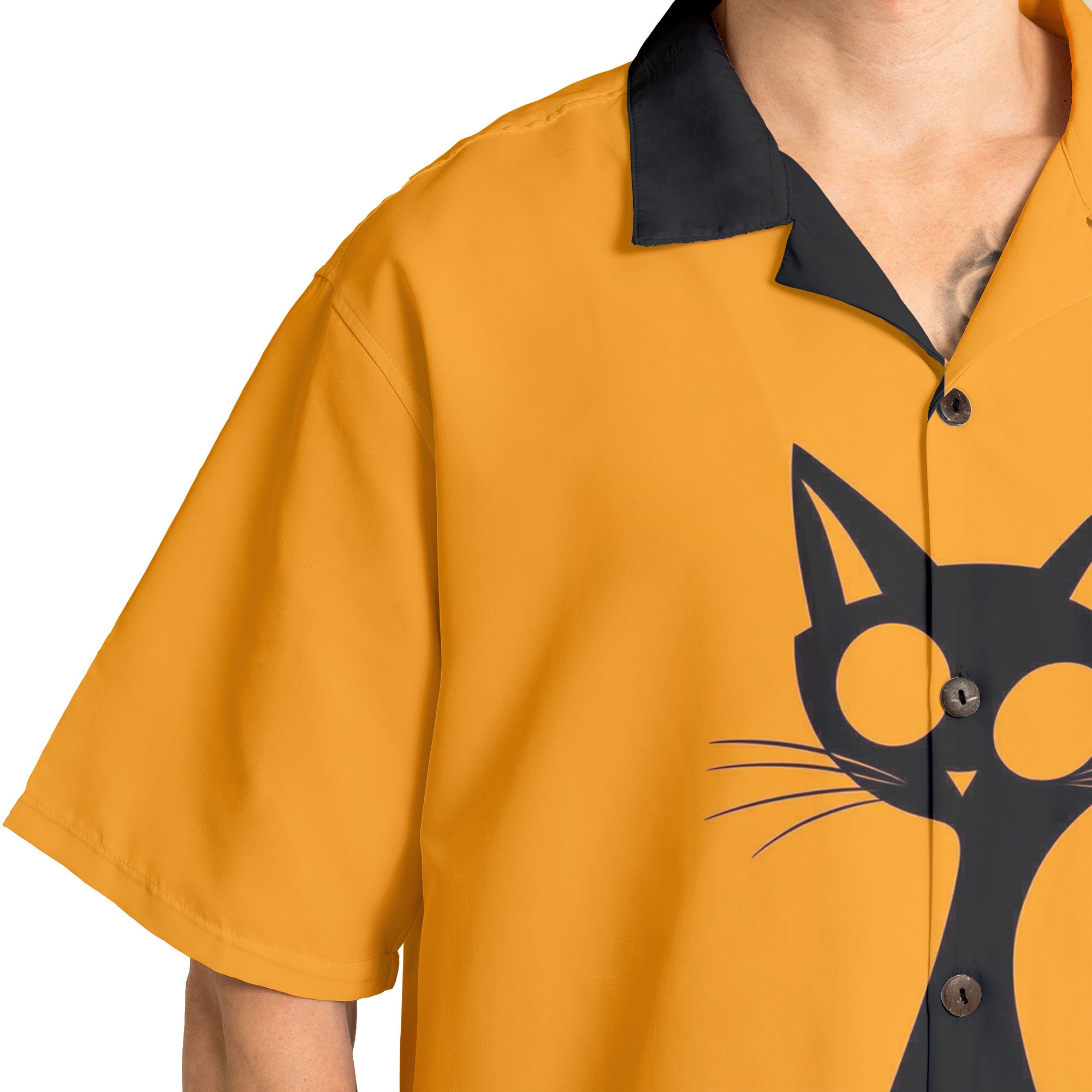 Single Silhouette Cat Halloween Hawaiian Shirt - HYPERFAVOR