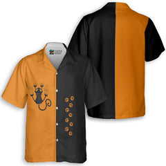 Naughty Cat Pawing Orange Halloween Hawaiian Shirt - HYPERFAVOR