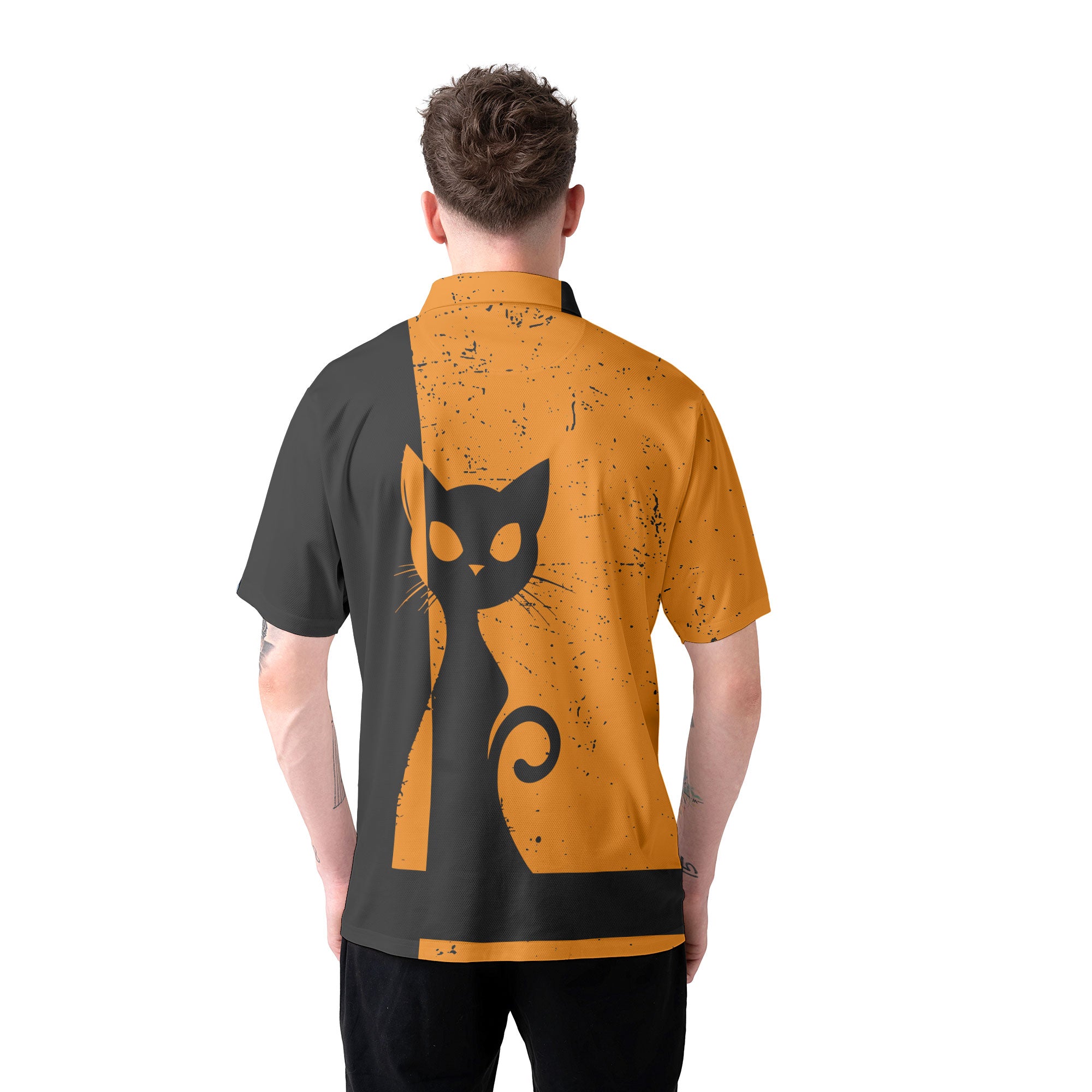 Vintage Single Silhouette Cat Men Polo Shirt - HYPERFAVOR