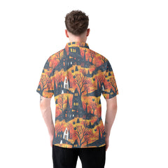 Cat And Castle Silhouette Orange Halloween Polo Shirt - HYPERFAVOR