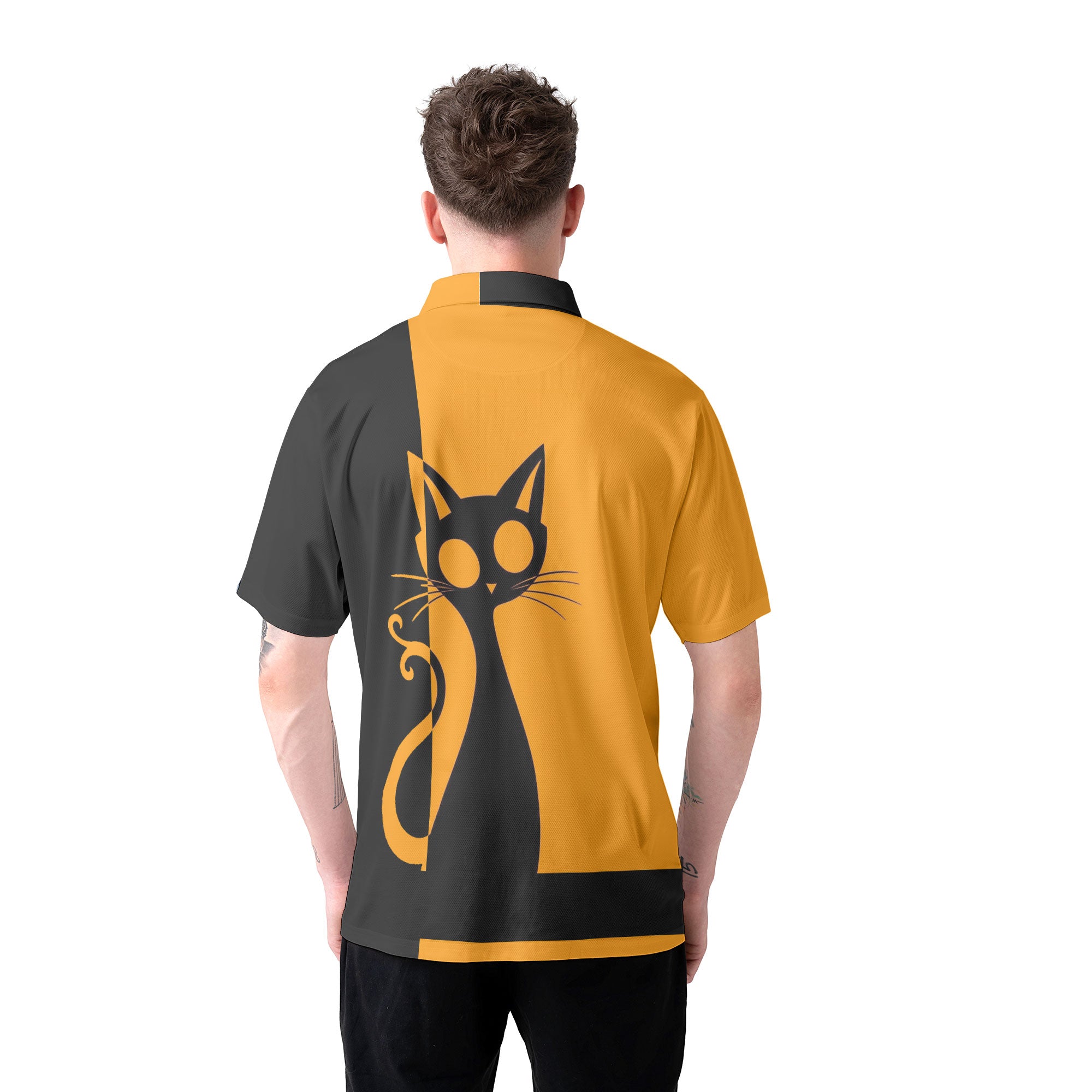 Single Silhouette Cat Halloween Men Polo Shirt - HYPERFAVOR