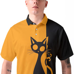 Single Silhouette Cat Halloween Men Polo Shirt - HYPERFAVOR