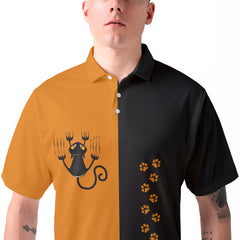 Naughty Cat Pawing Orange Halloween Polo Shirt - HYPERFAVOR