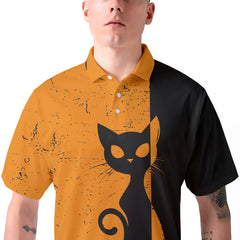 Vintage Single Silhouette Cat Men Polo Shirt - HYPERFAVOR