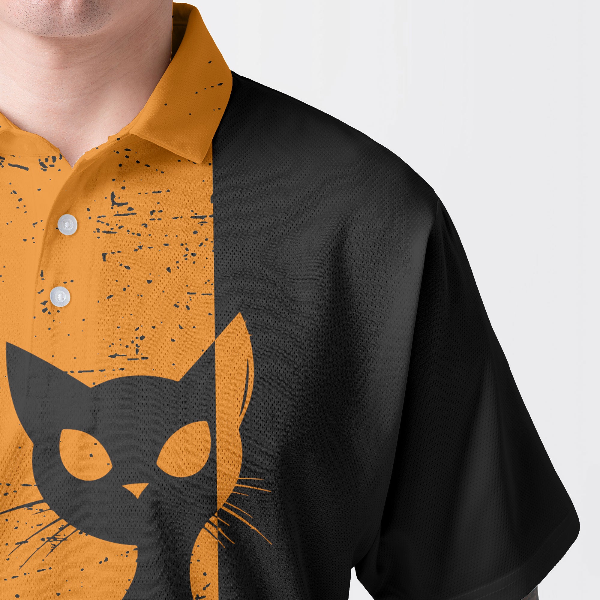 Vintage Single Silhouette Cat Men Polo Shirt - HYPERFAVOR