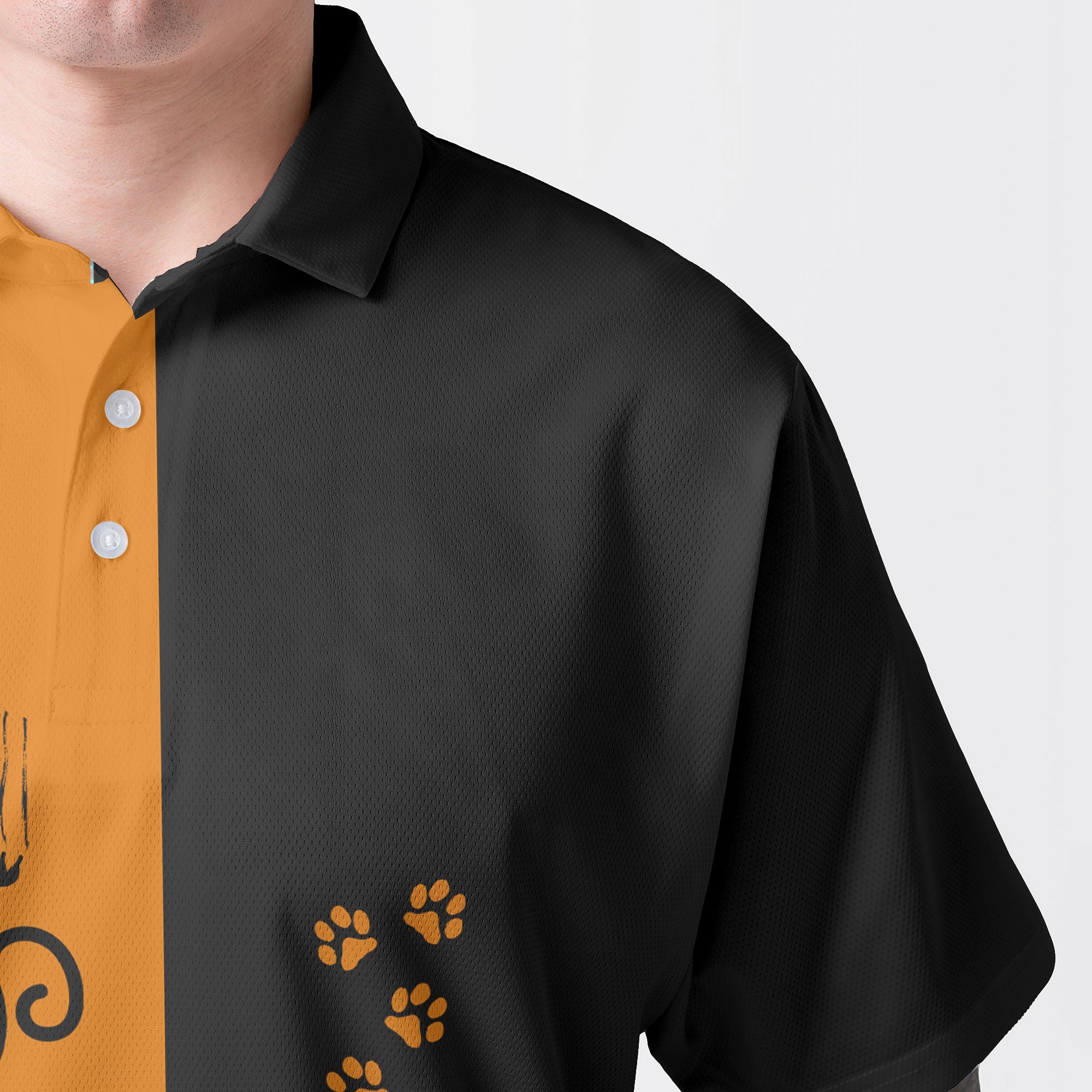 Naughty Cat Pawing Orange Halloween Polo Shirt - HYPERFAVOR