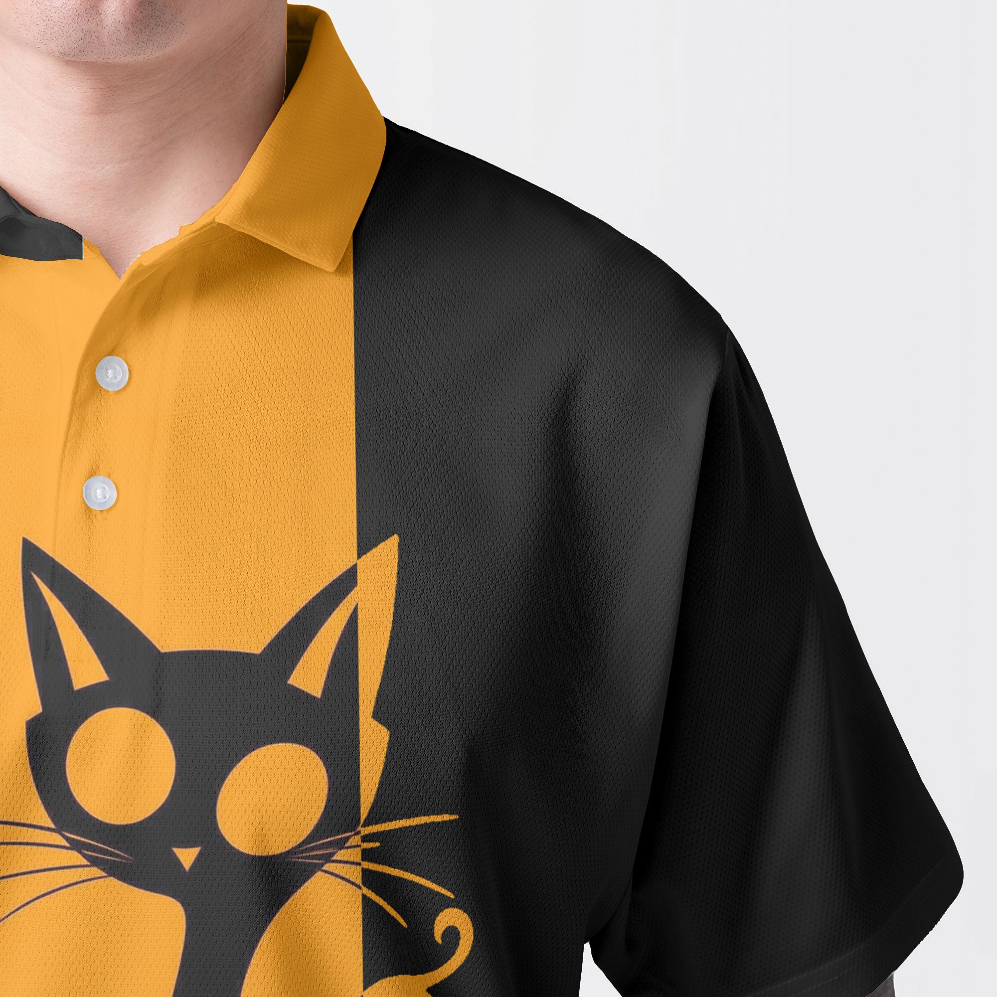 Single Silhouette Cat Halloween Men Polo Shirt - HYPERFAVOR