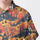 Cat And Castle Silhouette Orange Halloween Polo Shirt - HYPERFAVOR