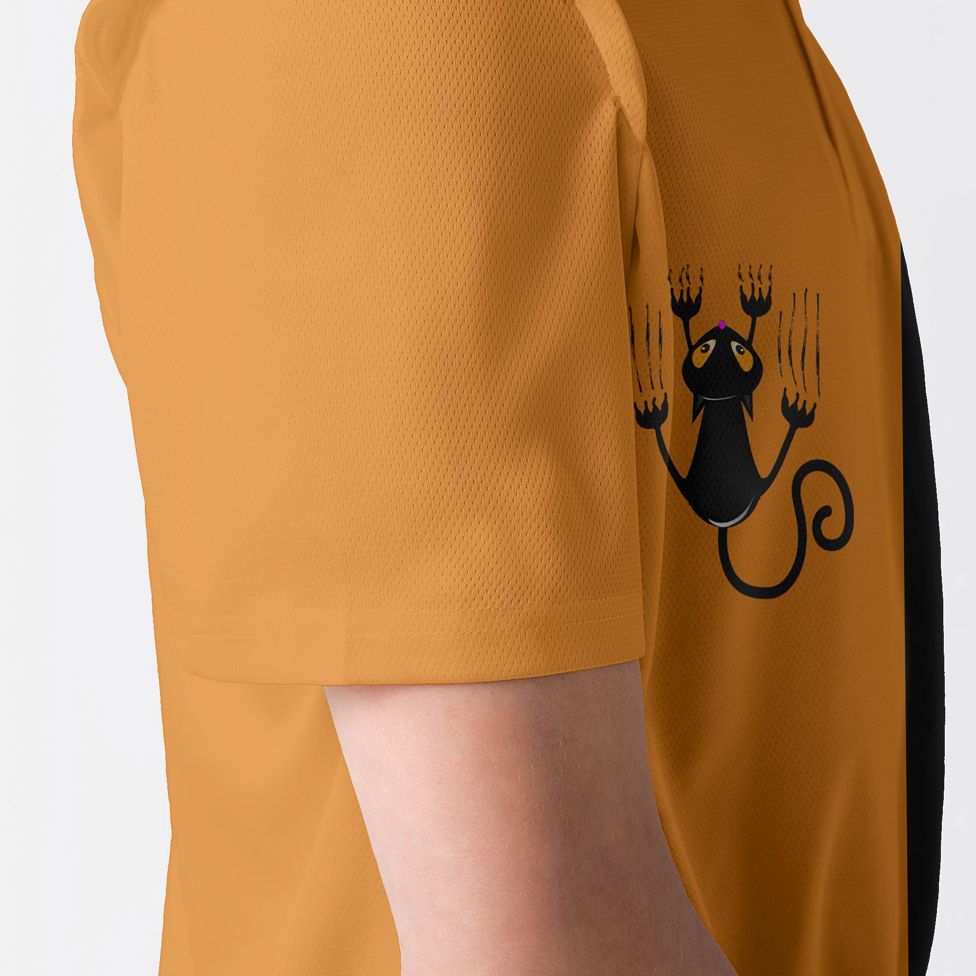 Naughty Cat Pawing Orange Halloween Polo Shirt - HYPERFAVOR