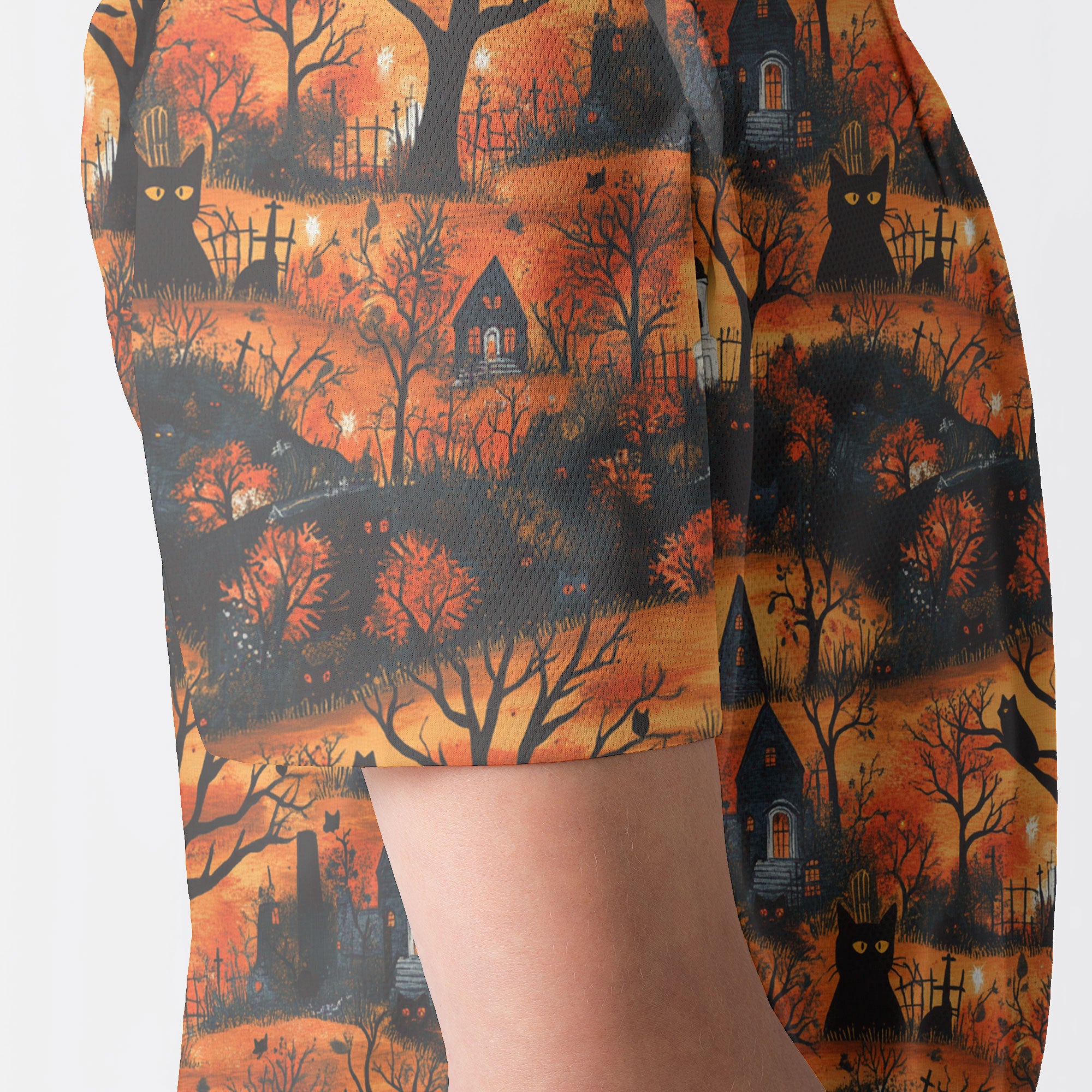 Cat & Castle Silhouette Halloween Pattern Polo Shirt - HYPERFAVOR