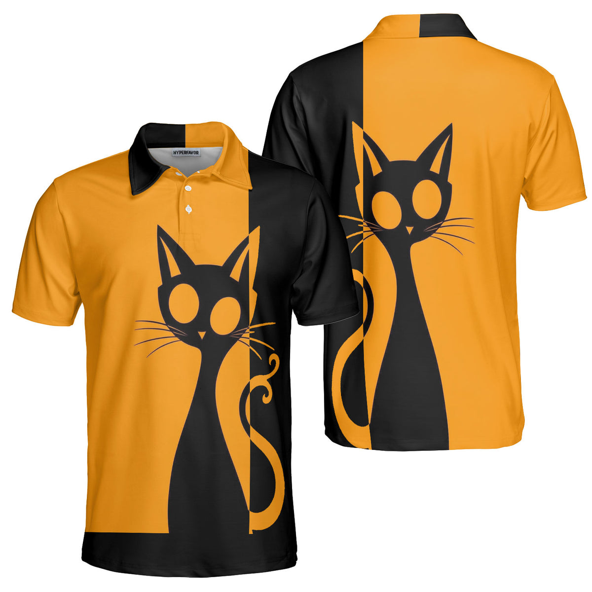 Single Silhouette Cat Halloween Men Polo Shirt - HYPERFAVOR