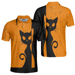 Vintage Single Silhouette Cat Men Polo Shirt - HYPERFAVOR