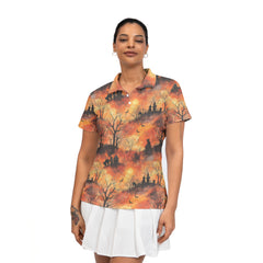 Cat Graveyard Orange Halloween Pattern Woman Polo Shirt - HYPERFAVOR