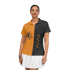 Naughty Cat Pawing Orange Halloween Women Polo Shirt - HYPERFAVOR