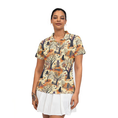 Cat And Graveyard Halloween Pattern Woman Polo Shirt - HYPERFAVOR