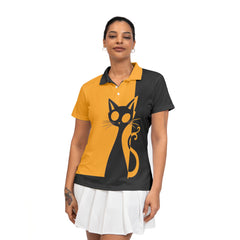 Single Silhouette Cat Halloween Women Polo Shirt - HYPERFAVOR