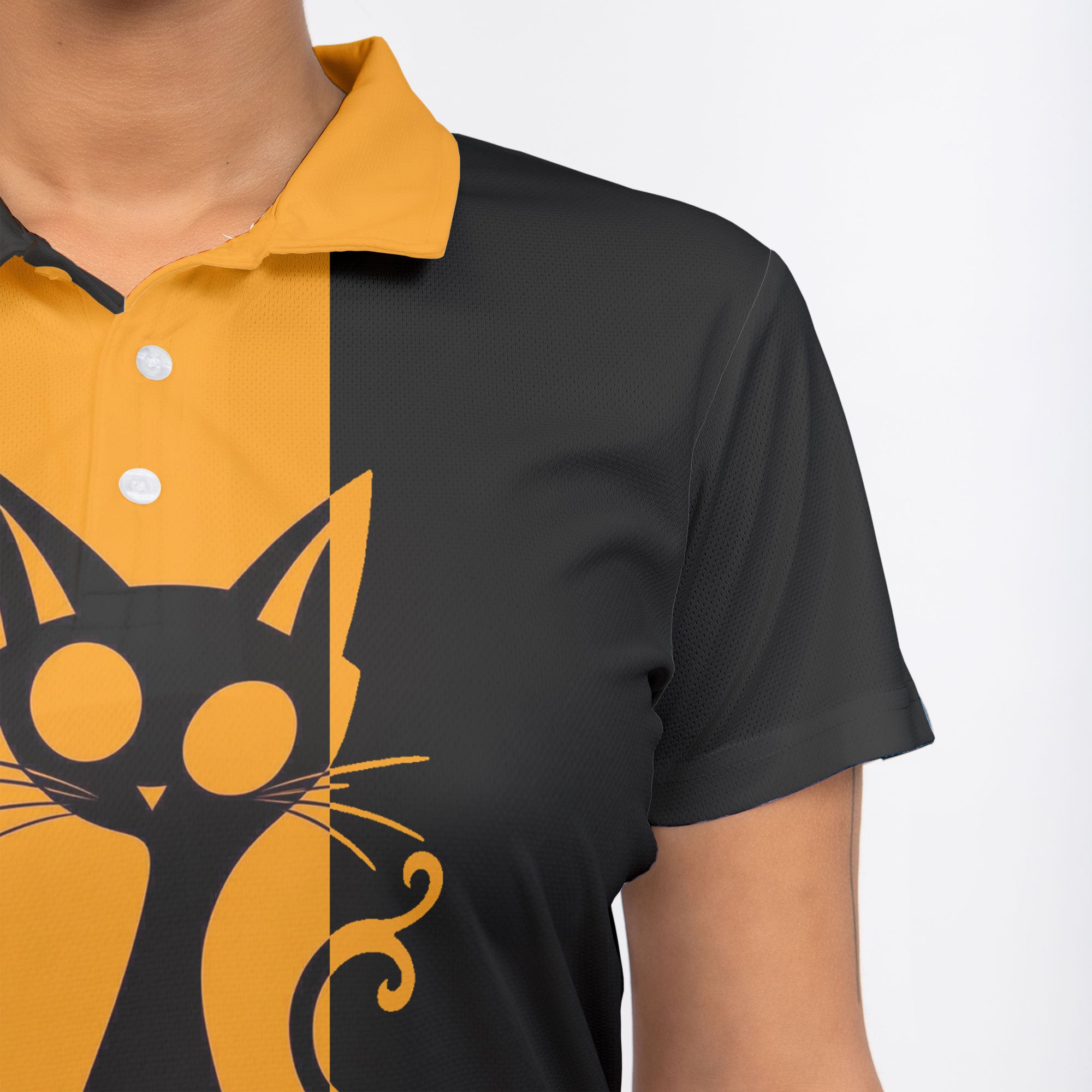 Single Silhouette Cat Halloween Women Polo Shirt - HYPERFAVOR