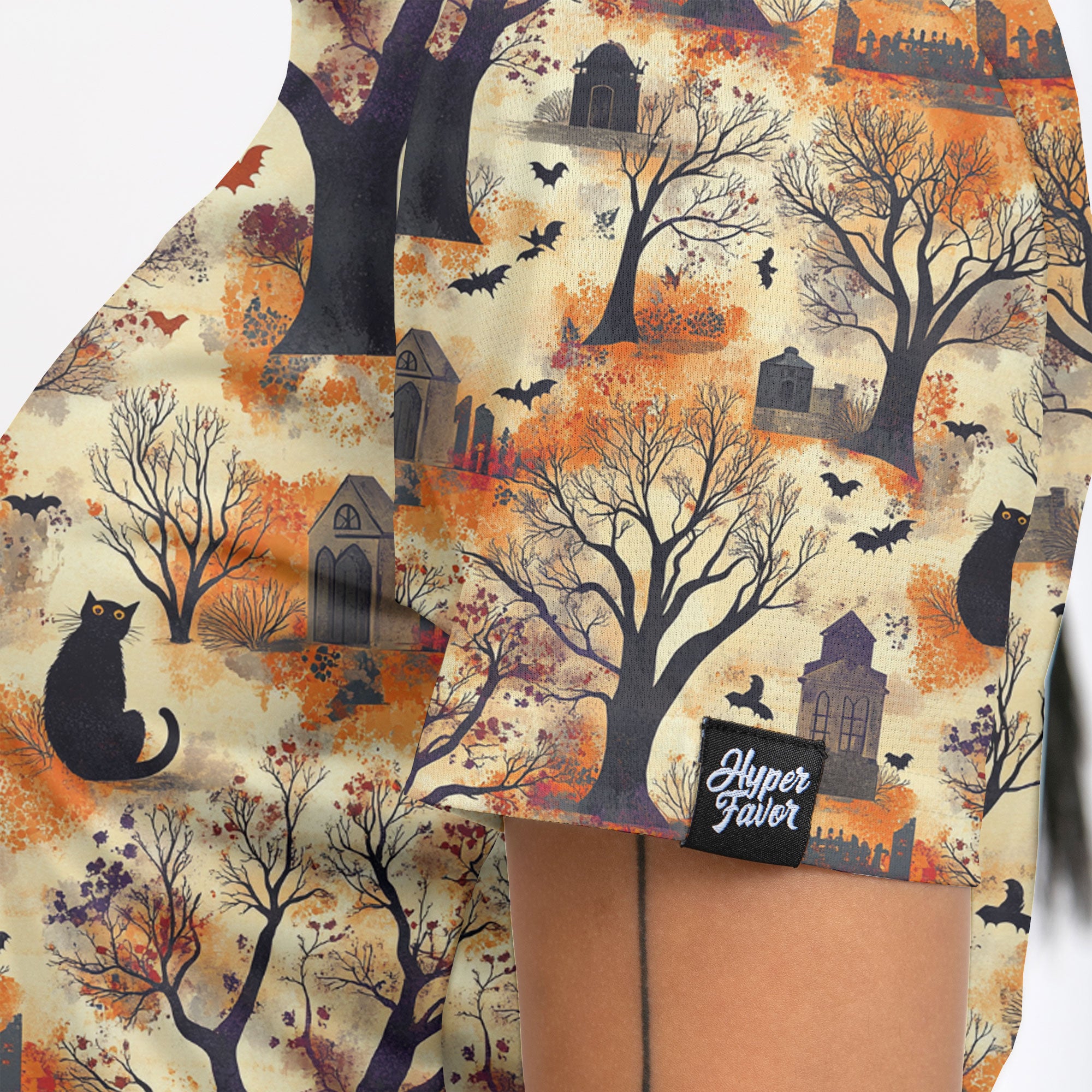 Cat And Graveyard Halloween Pattern Woman Polo Shirt - HYPERFAVOR