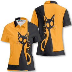 Single Silhouette Cat Halloween Women Polo Shirt - HYPERFAVOR