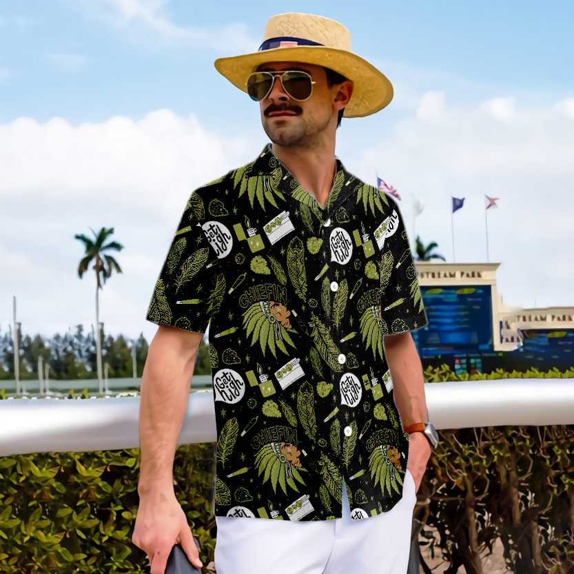 Chiefin Native American Hawaiian Shirt, Green Pattern American Indian Shirt