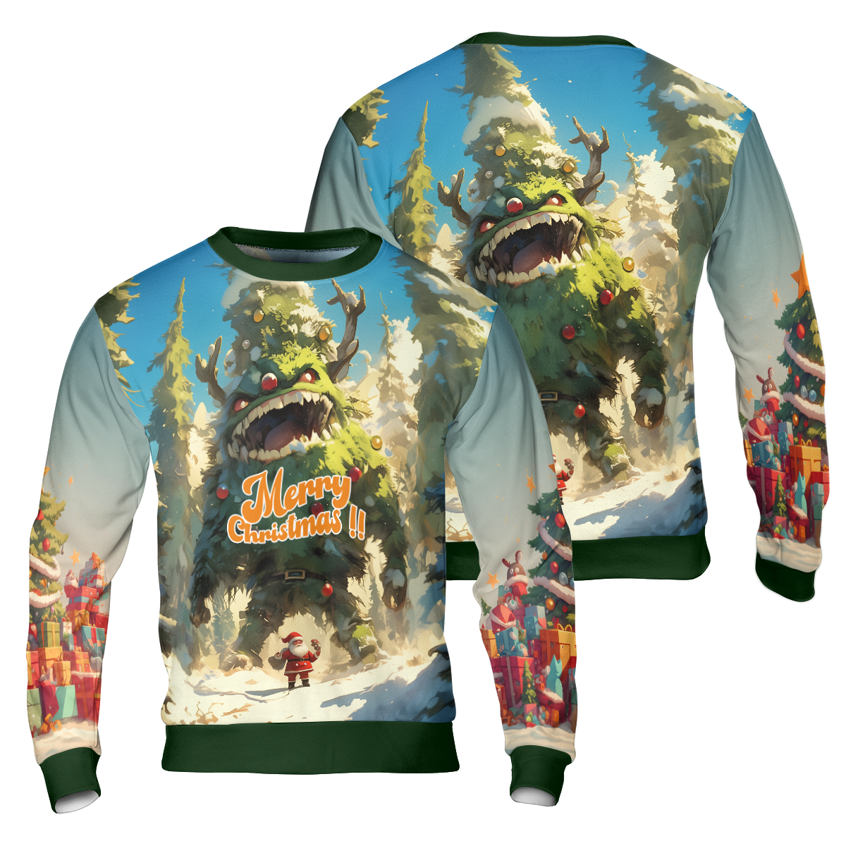 Christmas Tree Monster Ugly Sweater, Santa Merry Christmas Sweater - HYPERFAVOR