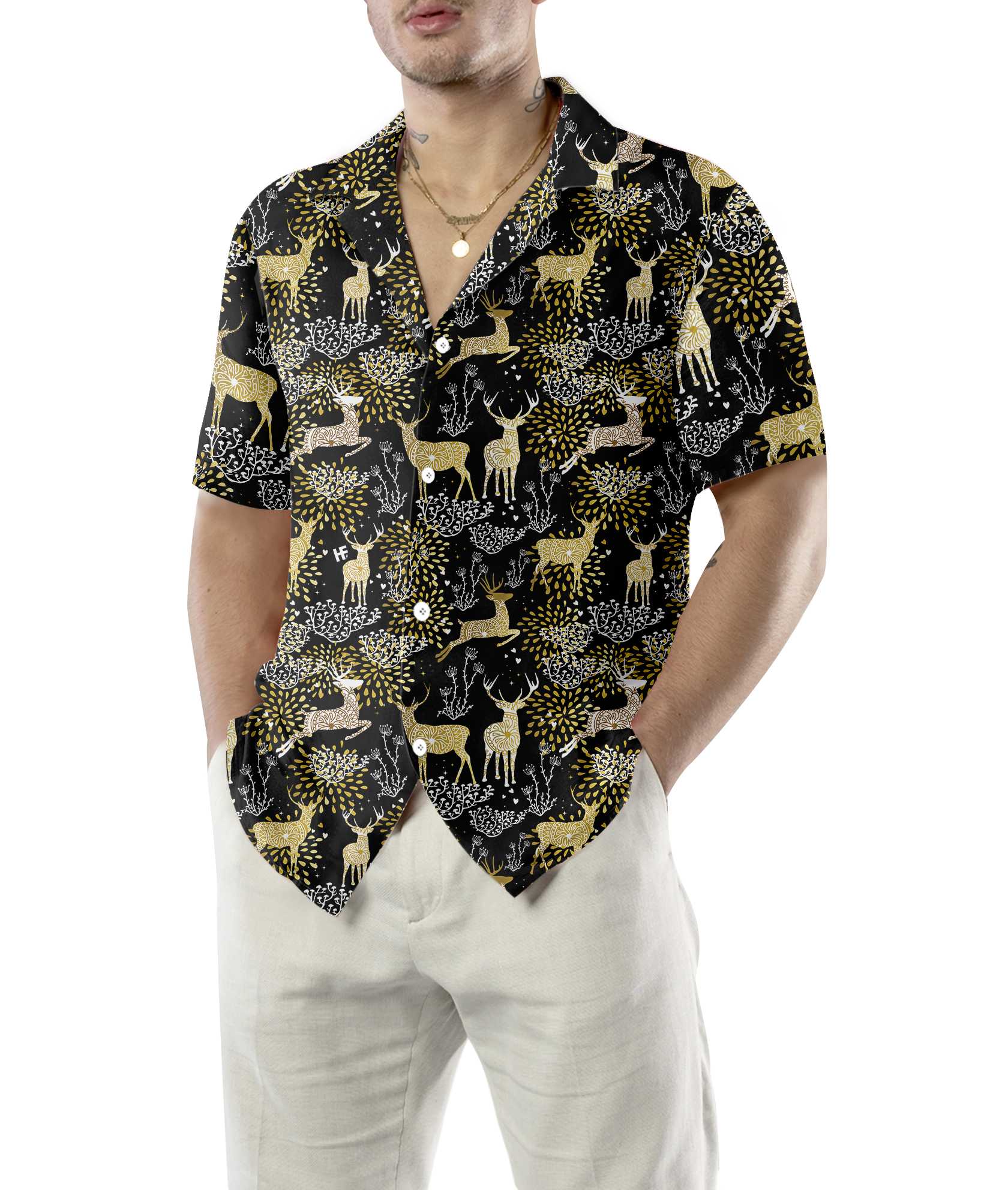 Christmas Golden Reindeers Hawaiian Shirt, Best Gift For Christmas
