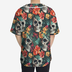 Colorful Flower Skull Pattern Baseball Jersey - HYPERFAVOR