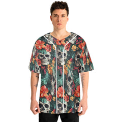 Colorful Flower Skull Pattern Baseball Jersey - HYPERFAVOR