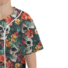 Colorful Flower Skull Pattern Baseball Jersey - HYPERFAVOR