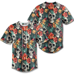 Colorful Flower Skull Pattern Baseball Jersey - HYPERFAVOR