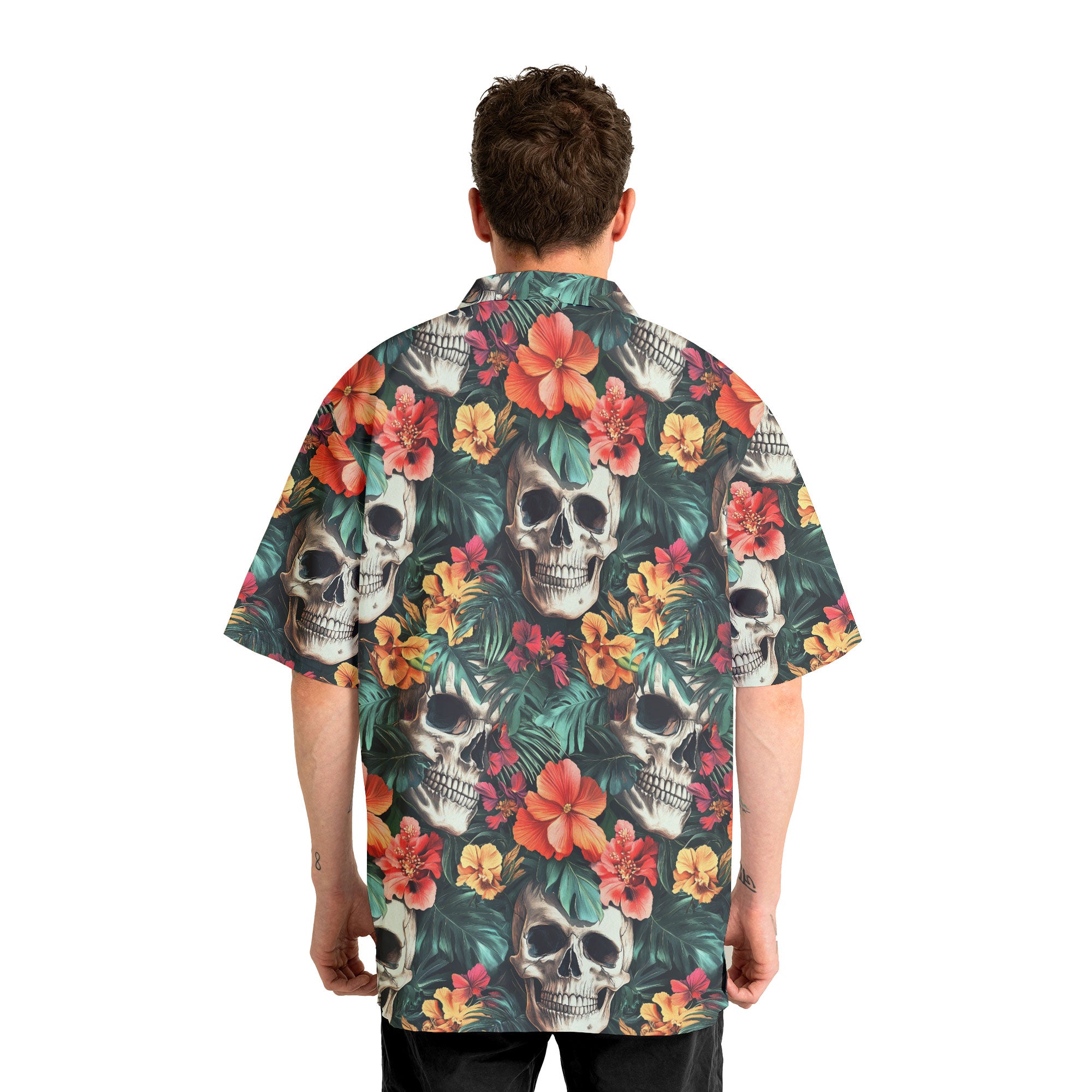 Colorful Flower Skull Pattern Hawaiian Shirt - HYPERFAVOR