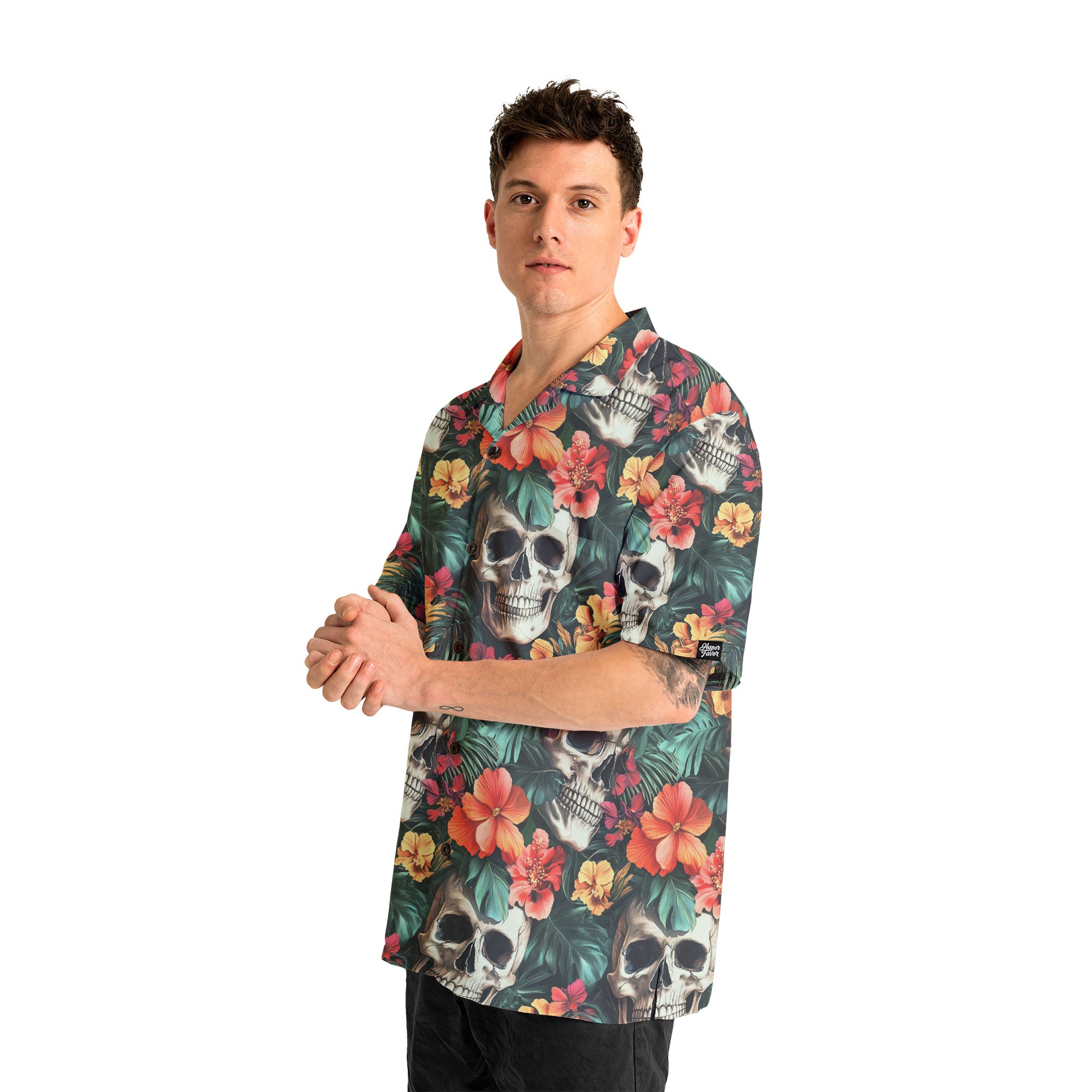 Colorful Flower Skull Pattern Hawaiian Shirt - HYPERFAVOR