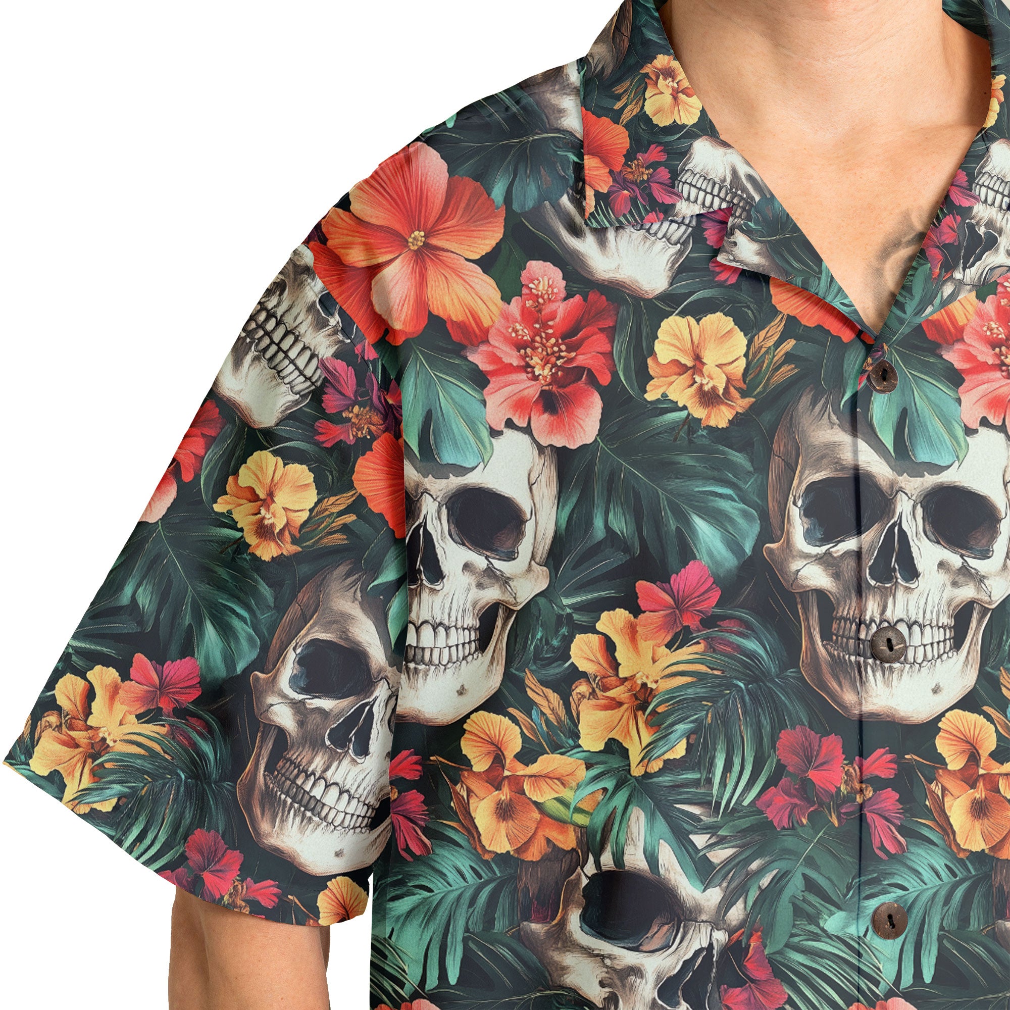 Colorful Flower Skull Pattern Hawaiian Shirt - HYPERFAVOR