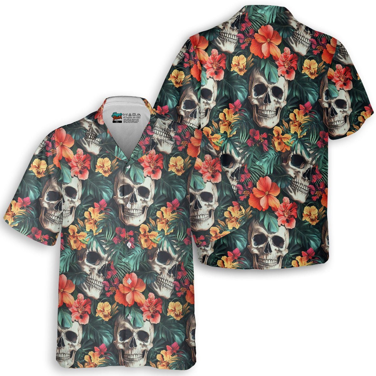 Colorful Flower Skull Pattern Hawaiian Shirt - HYPERFAVOR