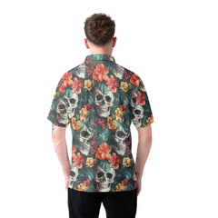 Colorful Flower Skull Pattern Polo Shirt - HYPERFAVOR