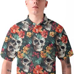 Colorful Flower Skull Pattern Polo Shirt - HYPERFAVOR