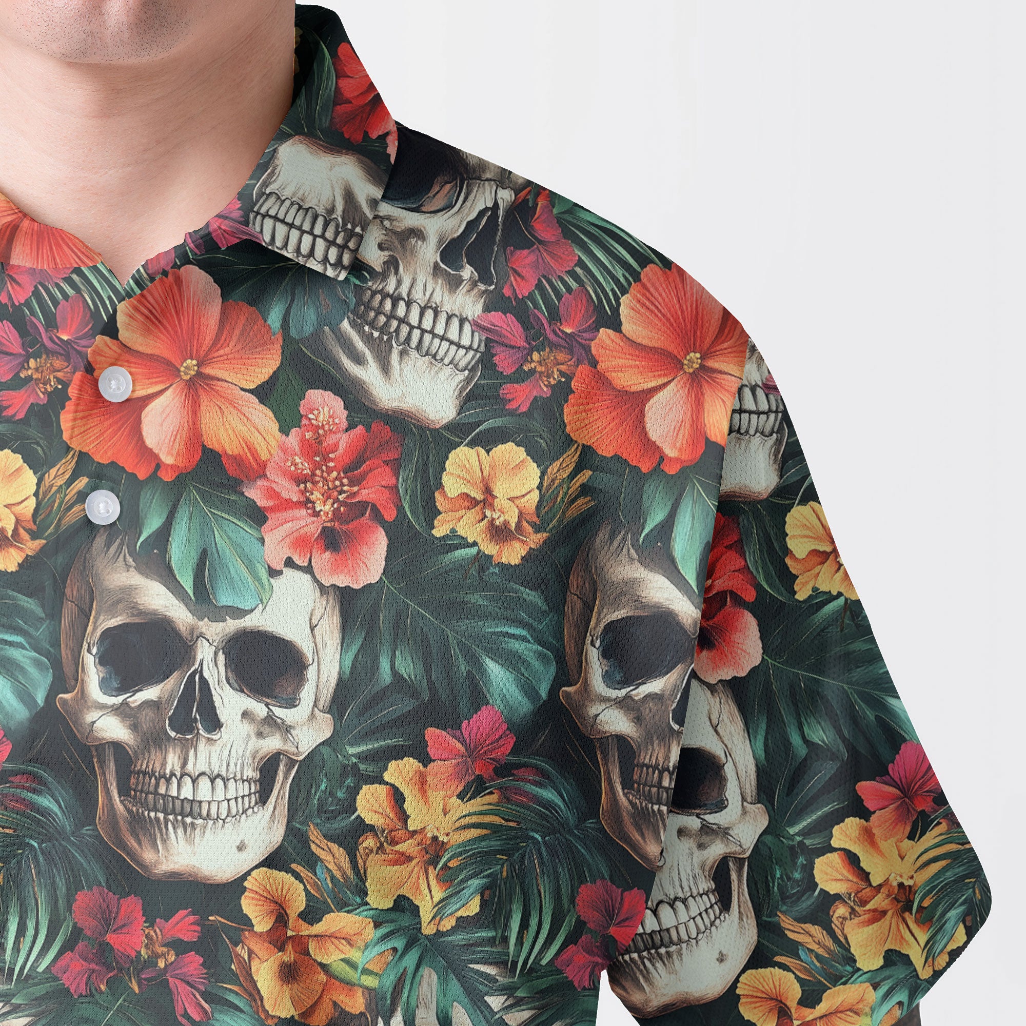 Colorful Flower Skull Pattern Polo Shirt - HYPERFAVOR