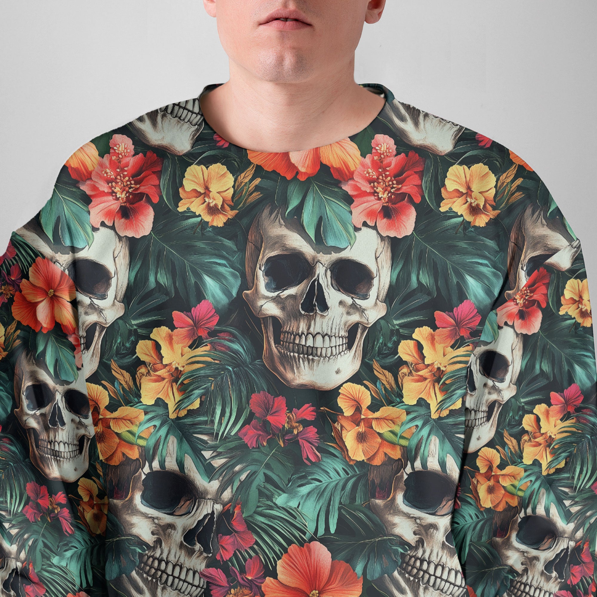 Colorful Flower Skull Pattern Sweatshirt - HYPERFAVOR